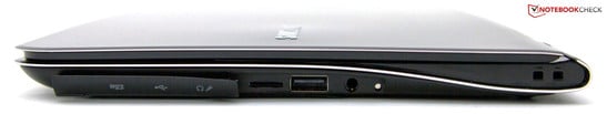Справа: Считыватель карт памяти стандарта Micro SD, USB 2.0, аудиоразъем, разъем для замка Кенсингтона