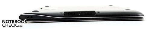 Справа: MicroSD, микрофон+наушники, USB 2.0, Kensington