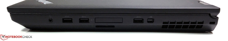 Справа: Аудиопорт, 2x USB 3.0, ExpressCard (34 мм), картридер, USB 3.0, Mini-DisplayPort 1.2a