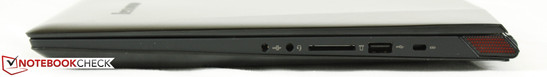 Справа: SPDIF, аудиоразъем, SD-картридер, USB 2.0, Kensington
