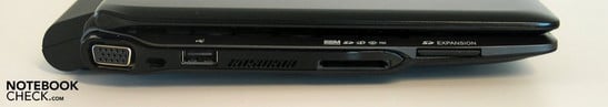 Слева: VGA, Kensington Lock, USB, кардридер, SD слот