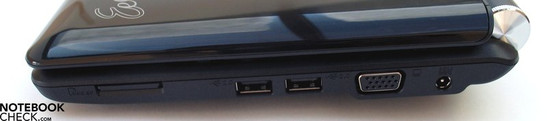 Правая панель: Multimedia card reader, два USB 2.0, VGA, разъём питания