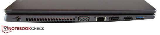 Слева: разъем питания, VGA, Ethernet, eSATA/USB 3.0, HDMI, USB 3.0