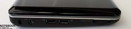 Левая сторона: Kensington Lock, сетевой адаптер, 2x USB 2.0, SD card reader