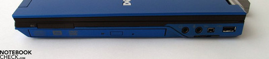 Вид справа: ExpressCard 34mm, DVD Laufwerk, Audio Ports, Firewire, USB 2.0
