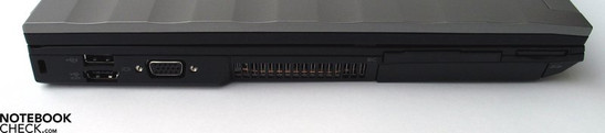 Левая сторона: Kensington Lock, 2x USB 2.0 / eSATA, VGA-Out, ExpressCard, SD Cardreader