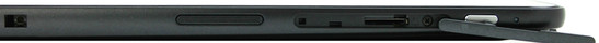 Справа: слот замка Dell, решётка динамика, слот micro-SD, кнопка питания, индикатор зарядки
