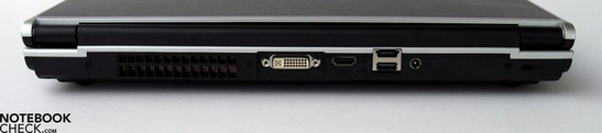 Задняя панель: вентилятор, DVI, HDMI, USB 2.0, eSATA, разъем питания, замок Kensington