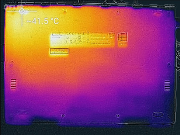Температура корпуса при максимальной нагрузке (нижняя панель корпуса)
