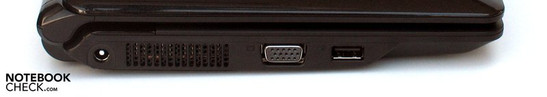 Слева: гнездо питания, VGA, USB