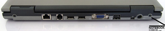 Задняя сторона: LAN, модем, 3x USB, VGA, Firewire, вход питания