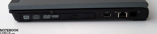 Правая панель: SmartCard, DVD-привод, USB 2.0, LAN, модем