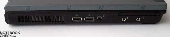 Левая панель: вентилятор, 2x USB 2.0, FireWire, аудиопорты, PC Card
