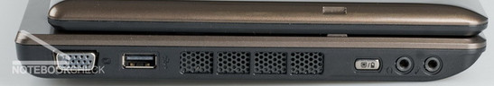 Слева: разъем VGA, 1 USB 2.0, аудио разъемы