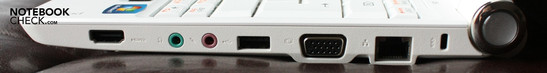 Правая сторона: HDMI, порты аудио и микрофона, USB, VGA, LAN, замок Kensington
