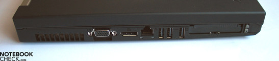 Левая панель: VGA-Out, display port, LAN, 3x USB 2.0, PCCard/ExpressCard