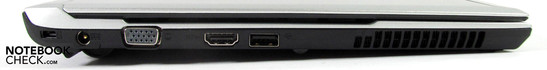 Слева: Kensington, вход адаптера питания, VGA, HDMI, USB 2.0
