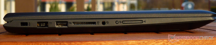 Слева: слот замка Kensington, питание, USB 2.0, кард-ридер, совмещенный аудиоразъем, блокировка поворота экрана, качелька громкости