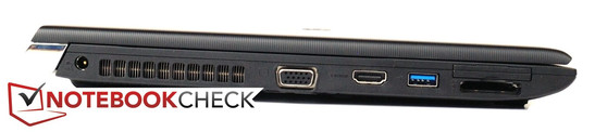 Слева: Разъем для подключения питания, VGA, HDMI, USB 3.0, считыватель карт памяти