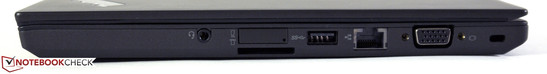 Справа: аудиопорт, SIM, картридер, USB 3.0, Ethernet, VGA, Kensington