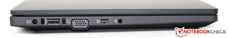 Слева: разъем питания, USB 3.0/док-интерфейс, VGA, mini-DisplayPort, 3.5-мм аудиоразъем