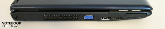 Левая панель: Замок Kensington, VGA-Out, eSATA/USB, HDMI, ExpressCard 34mm,картридер