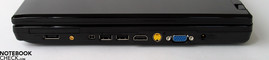 Вид справа: слот Express Card 54, eSATA, FireWire, 2x USB, HDMI, S-Video, VGA out, разъем питания