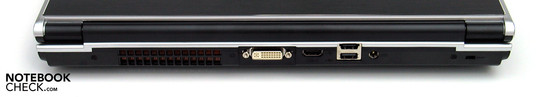 Задняя панель: вентилятор, DVI, HDMI, USB 2.0, eSATA, разъем питания, замок Kensington