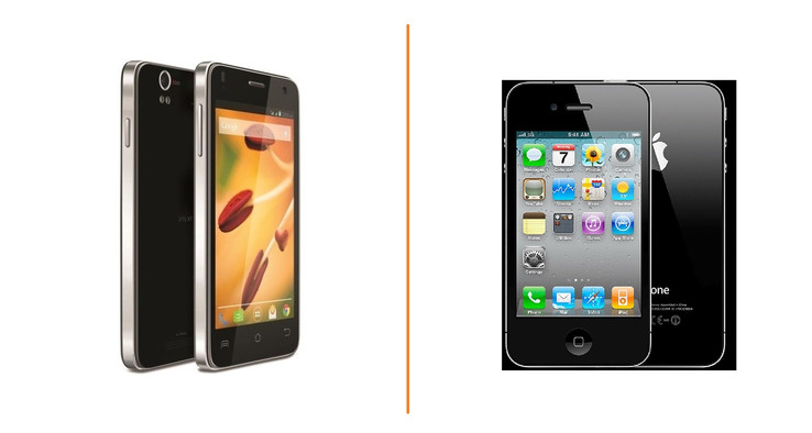 Для сравнения: Iris X1 слева и Apple iPhone 4 справа