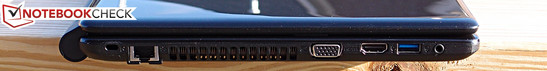 Слева: замок Kensington, гигабитный Ethernet, VGA, HDMI, USB 3.0, 3.5-мм 2-в-1 аудиоразъем