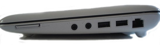 Правая сторона: кардридер 2-в-1 (MMC, SD), выход для наушников, вход для микрофона, 2 порта USB 2.0, RJ45 Fast Ethernet LAN