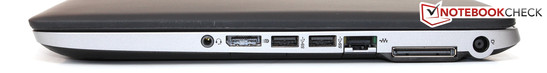 Справа: 3.5-мм аудиоразъем, DisplayPort, 2 порта USB 3.0, Ethernet, порт для док-станции, разъем питания