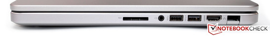 Справа: кардридер, 3.5-мм аудиоразъем, 2 порта USB 3.0, HDMI, Ethernet