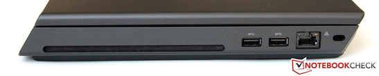 Справа:  Оптический дисковод, 2x USB 2.0, LAN, Kensington