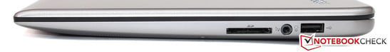 Справа: SD-картридер, 3.5-мм аудиоразъем, USB 3.0