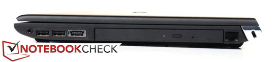 Справа: Аудиоразъемы, 2 USB 2.0, eSATA/USB 2.0, DVD-привод