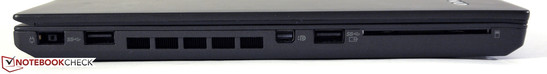 Слева: разъём питания, USB 3.0, mini-DisplayPort, USB 3.0, слот Smart Card.