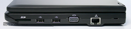 Правая сторона: карт-ридер (MS, MMC, SD), 2 USB 2.0, VGA D-SUB, LAN RJ45.
