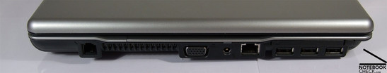 Вид слева: модем, вентилятор, VGA, разъем питания, LAN, 3x USB, ExpressCard/54