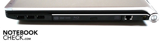 Справа: 3 x USB, оптический привод, RJ-45 гигабитный LAN, электропитание