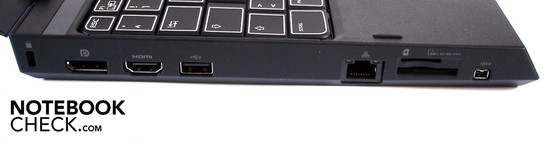 Слева: Kensington, DisplayPort, HDMI, USB 2.0, Fast Ethernet LAN, кардридер, FireWire