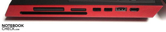 Правая сторона: ExpressCard54, картридер 9-в-1, 2x USB 2.0, eSATA / USB 2.0, вход HDMI