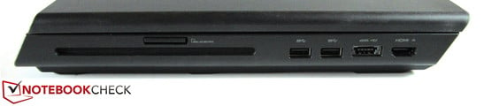 Справа: Оптический привод, картридер, 2x USB 3.0, eSATA / USB 2.0, вход HDMI