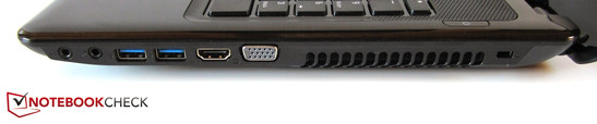 Справа: 2 аудиоразъема, 2 х USB 3.0, HDMI, VGA, разъем для замка Кенсингтона