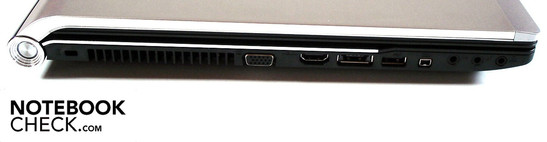Слева: замок Kensington, VGA, HDMI, eSATA/USB, USB, FireWire, 3x аудио
