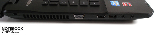 Слева: Kensington, VGA, HDMI, USB 2.0, 2 аудиоразъёма