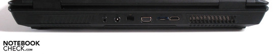 Сзади: Kensington, вход адаптера питания, RJ-45 (LAN), VGA, eSATA, HDMI