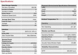 Specifications of the used Toshiba HDD