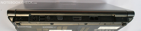 Сзади: Разъем питания, 2x USB 2.0, S-VIDEO, VGA, DVI, LAN, Модем