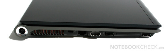 Слева: DC-вход, Kensington, гигабитный LAN, HDMI, USB, Экспресскард 34мм, USB
